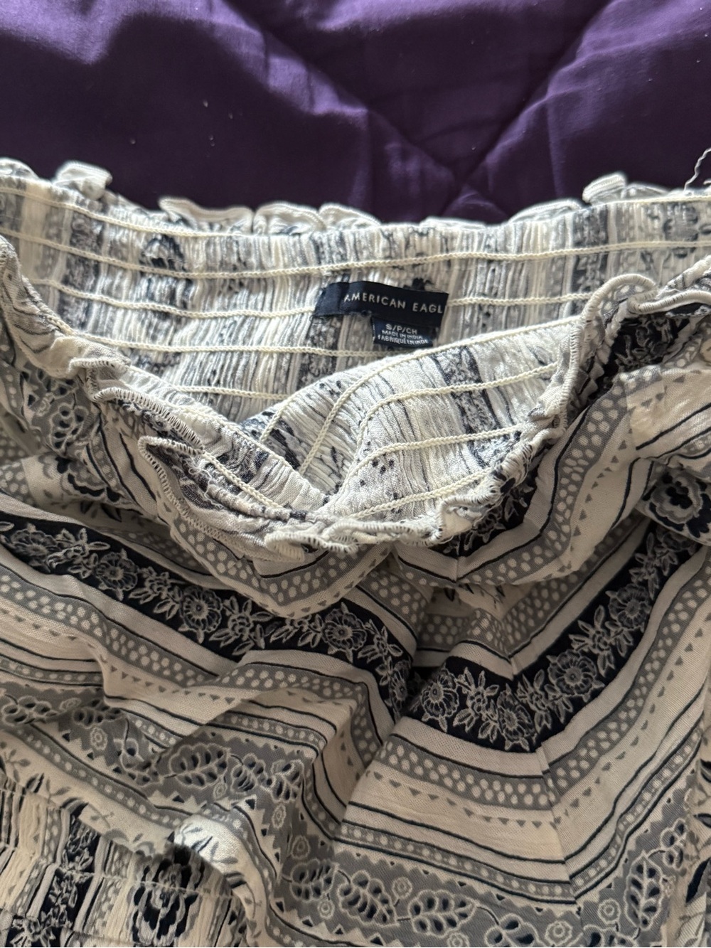 American Eagle Off-Shoulder Black and White Printed Romper